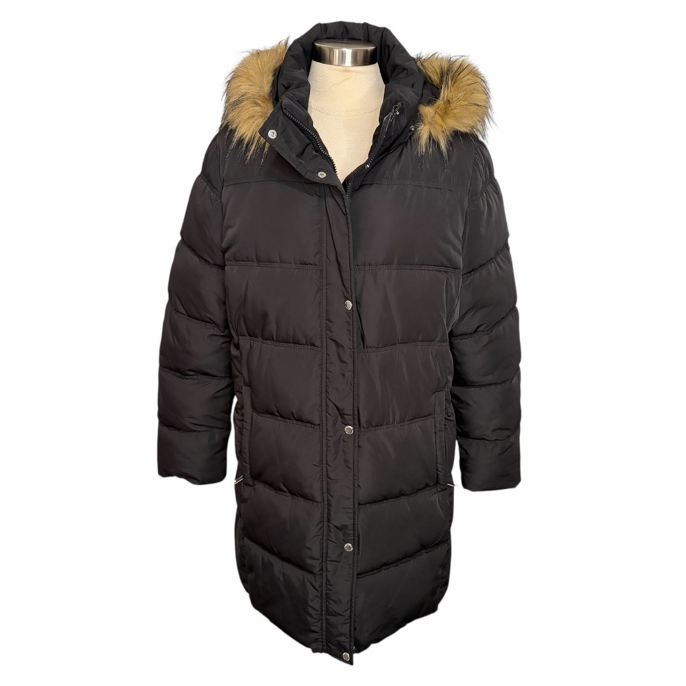 TOMMY HILFIGER Down Alternative Quilted Knee-Length Parka in Black,â XXL